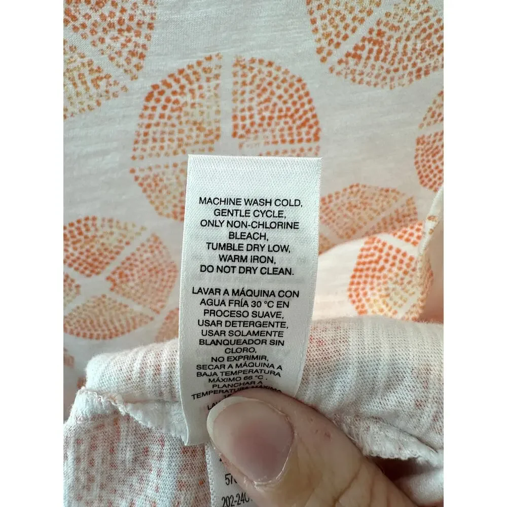 CHICO’S Orange Geometric Print Top 3/4 Sleeve Eyelet Trim Tee | Size 1 Medium - Picture 8 of 8